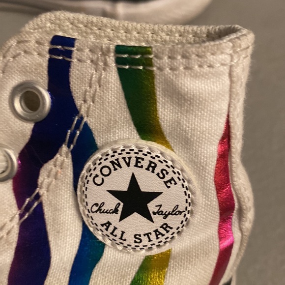 Converse toddler Girls Velcro size 6 high top rainbow zebra all star sneakers - Picture 3 of 5